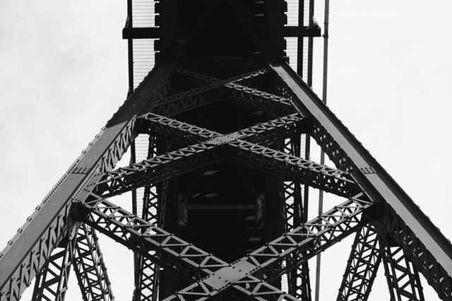 black and white sky construction bridge